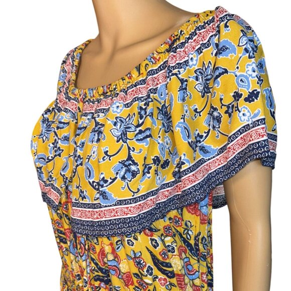 Cato Womens Off The Shoulder Romper Medium Yellow Floral Hippie Boho Retro - Picture 5 of 6